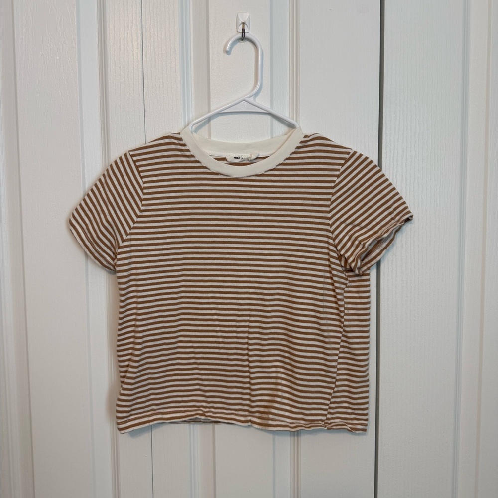 Mod Ref Tan and White Striped Top